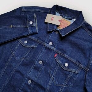 Levis Mens Standard Denim Jean Jacket Dark Wash Size Large Trucker Coat